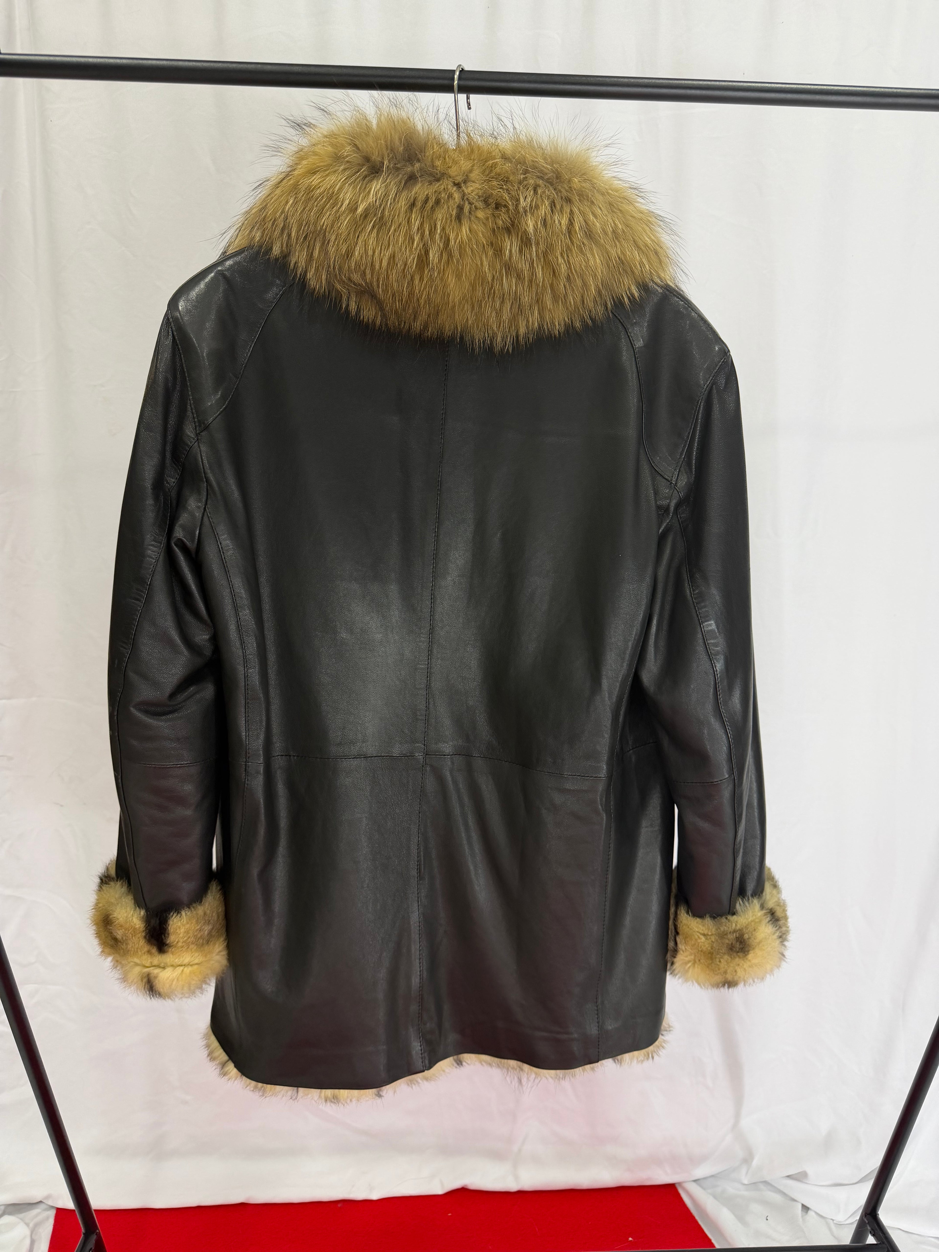 Royal Noir Wolf Fur Leather Coat