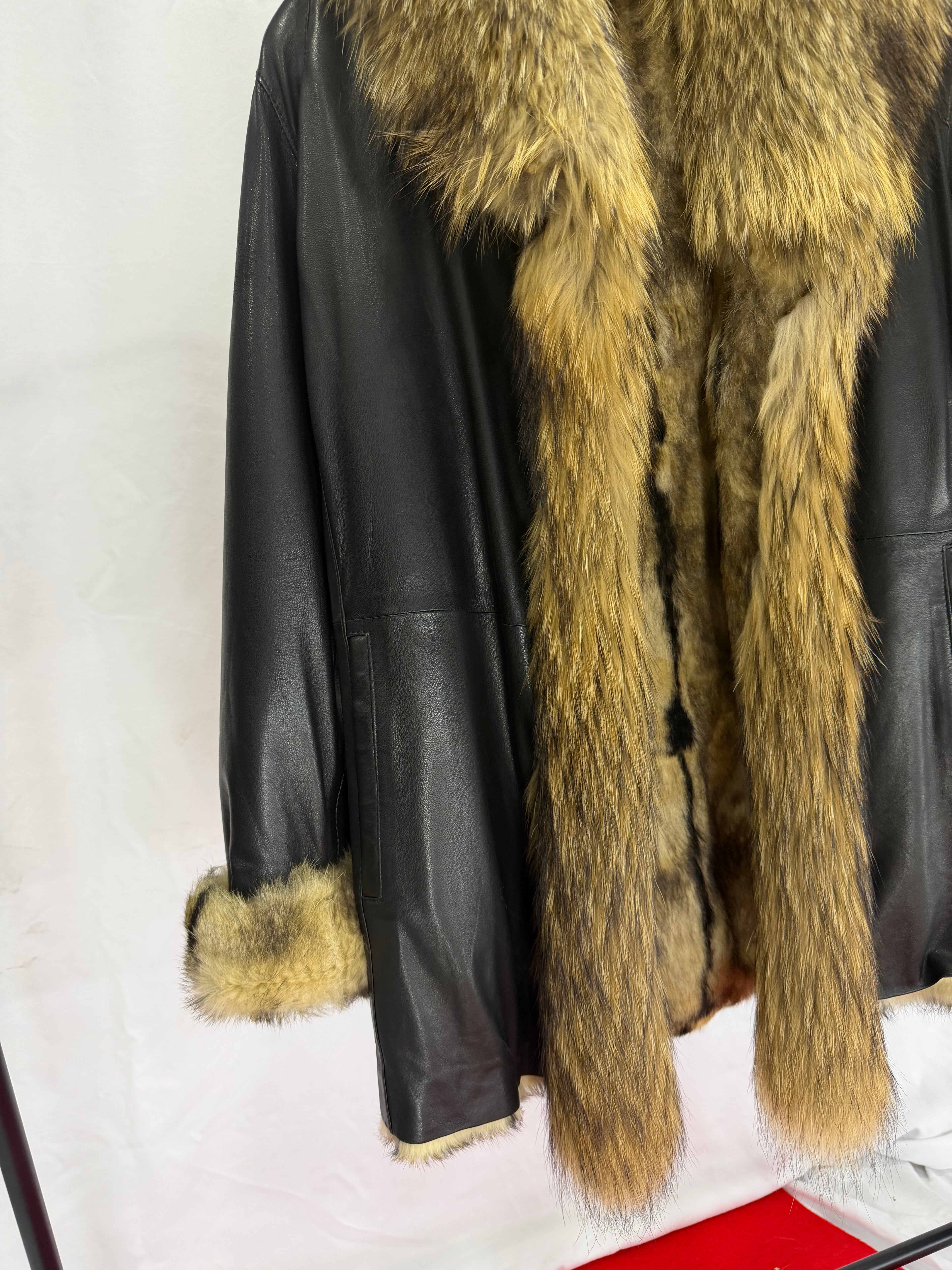 Royal Noir Wolf Fur Leather Coat