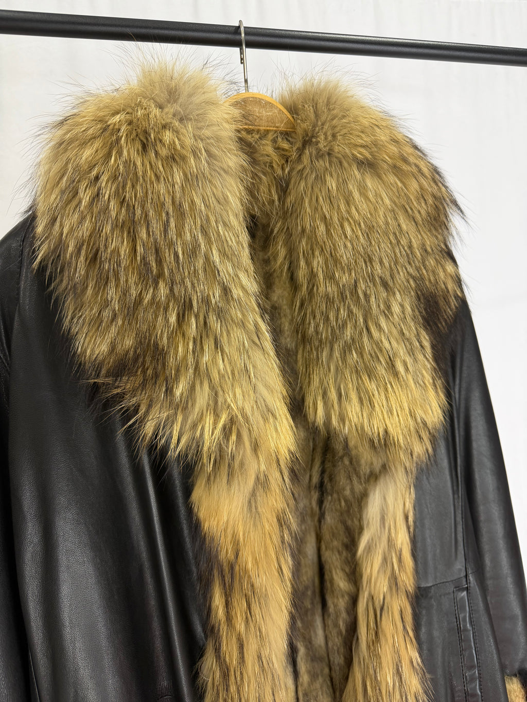 Royal Noir Wolf Fur Leather Coat