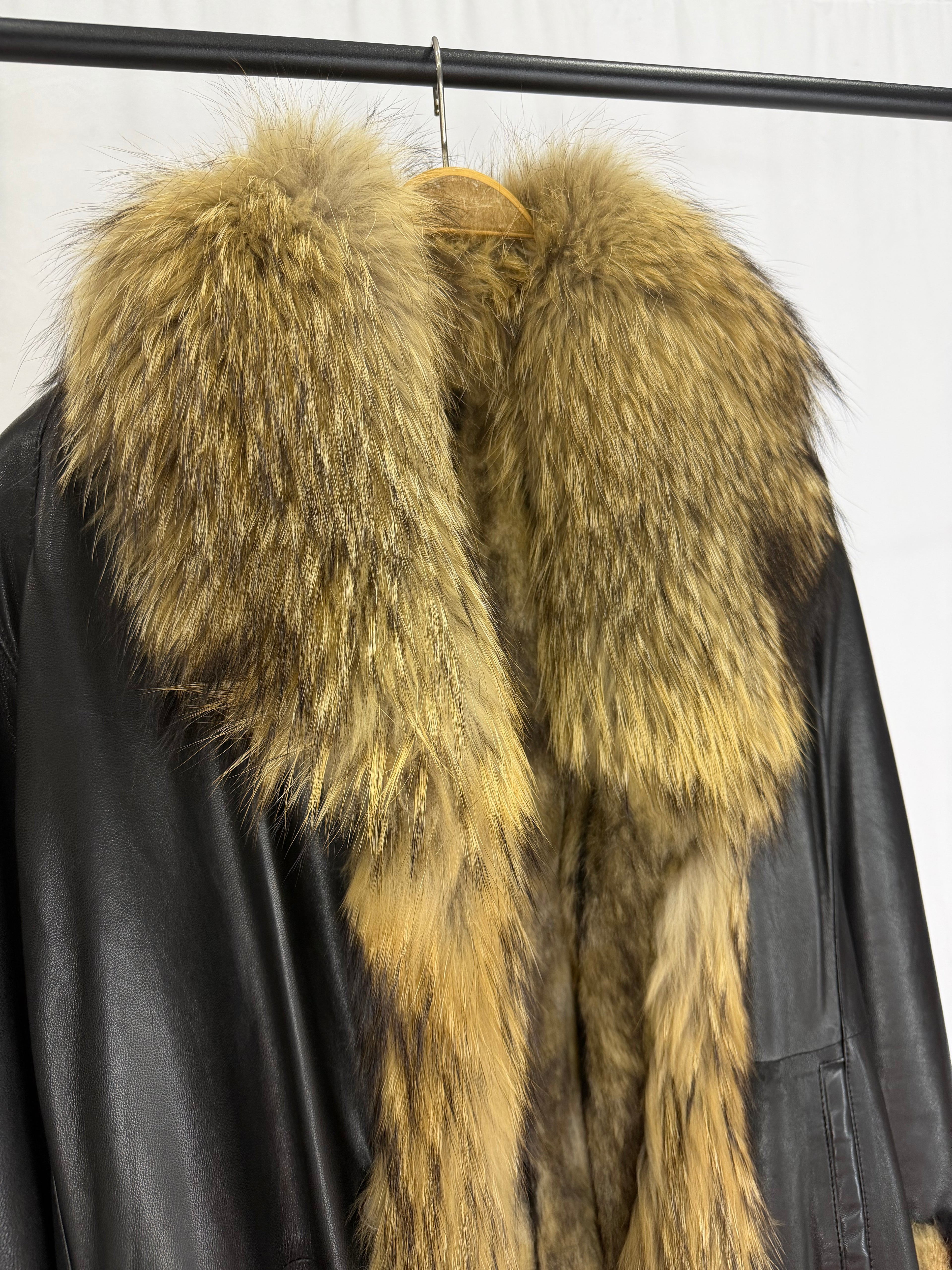 Royal Noir Wolf Fur Leather Coat