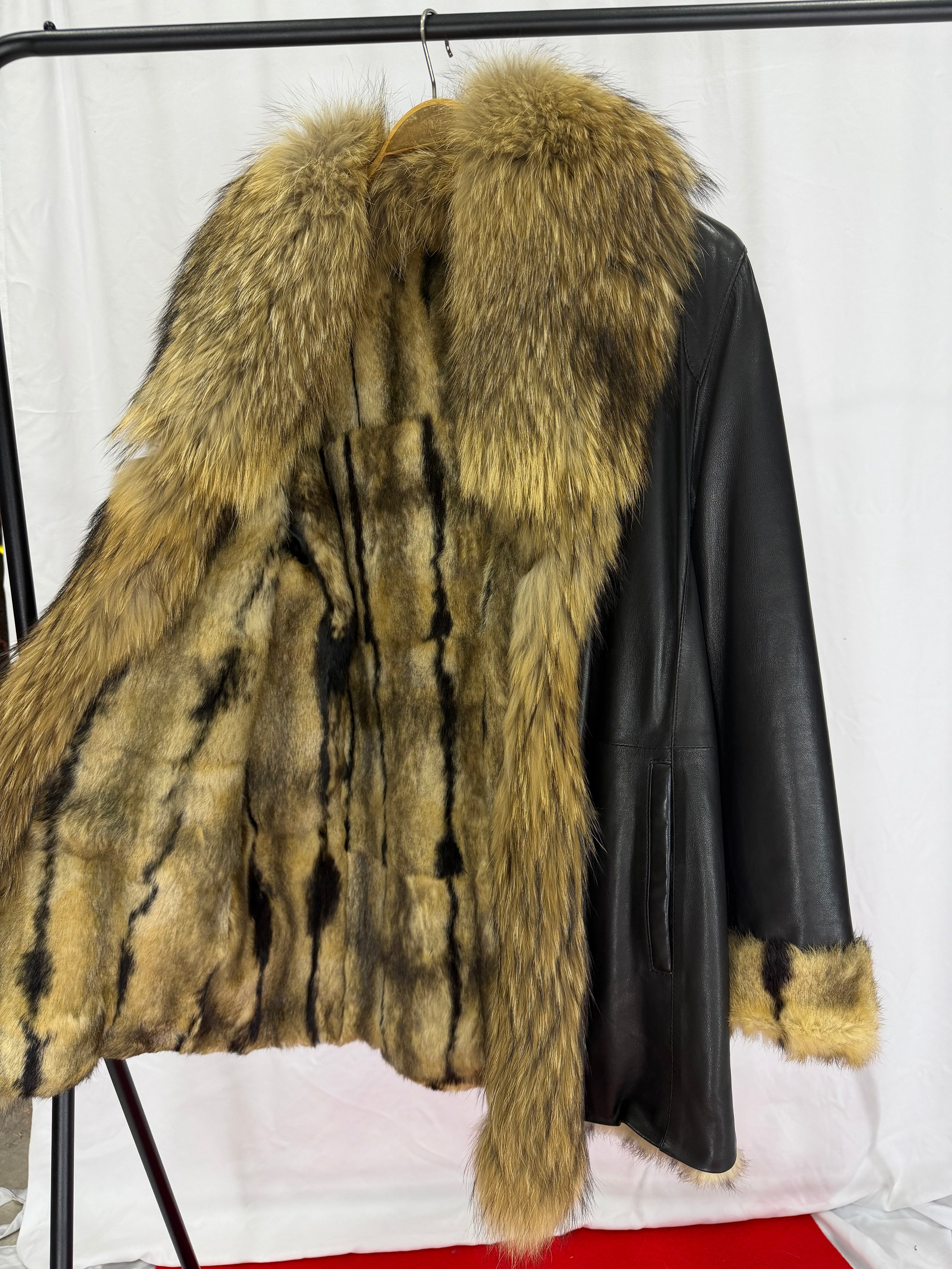 Royal Noir Wolf Fur Leather Coat