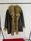 Royal Noir Wolf Fur Leather Coat