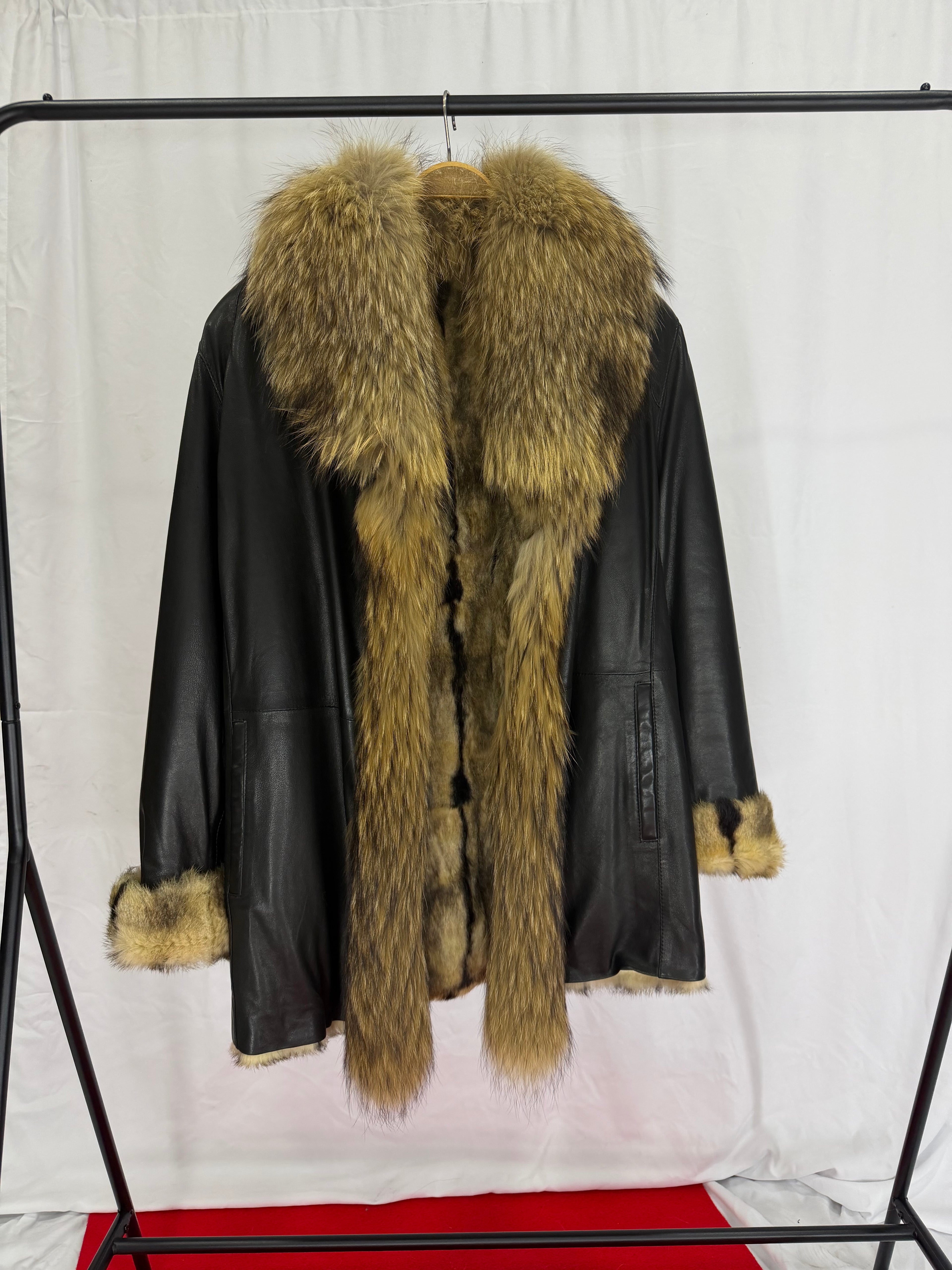 Royal Noir Wolf Fur Leather Coat