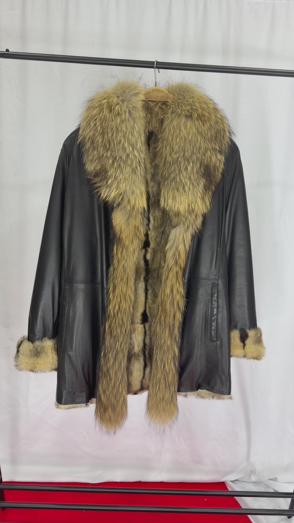 Royal Noir Wolf Fur Leather Coat